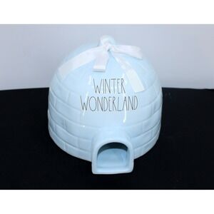 Rae Dunn Artisan Collection Igloo Winter Wonderland Piggy Bank White Ribbon